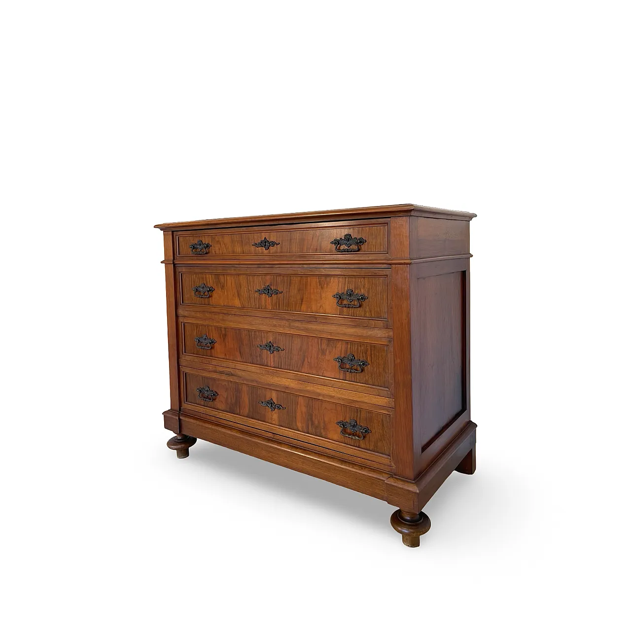 Italian Antique Walnut Chest of Drawers with Lion-Mask Bronze Handles 11