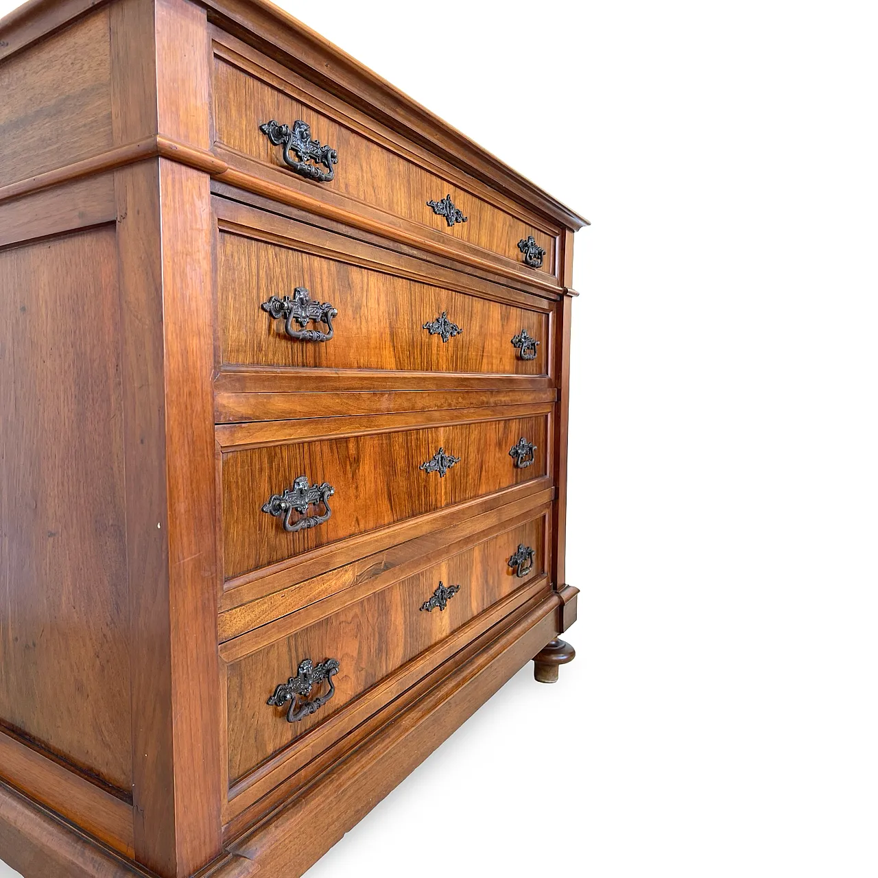 Italian Antique Walnut Chest of Drawers with Lion-Mask Bronze Handles 17