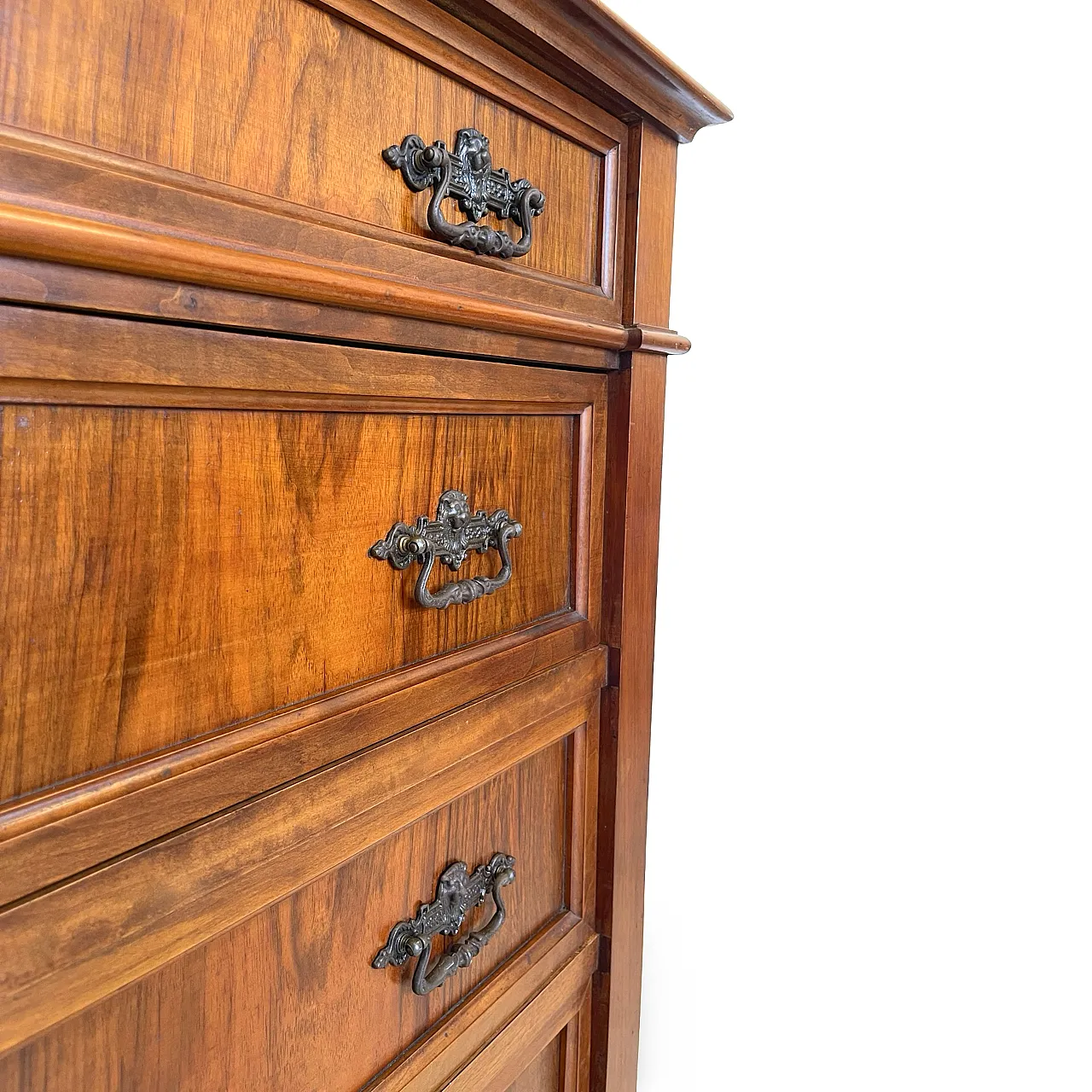 Italian Antique Walnut Chest of Drawers with Lion-Mask Bronze Handles 18