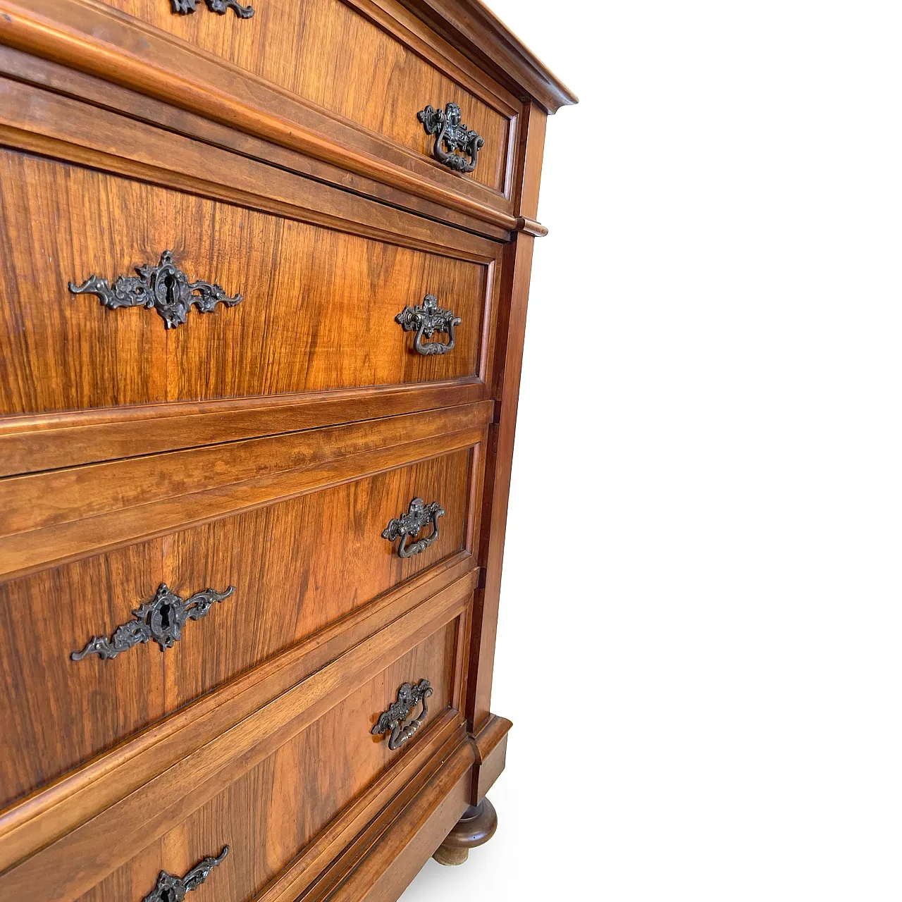 Italian Antique Walnut Chest of Drawers with Lion-Mask Bronze Handles 19