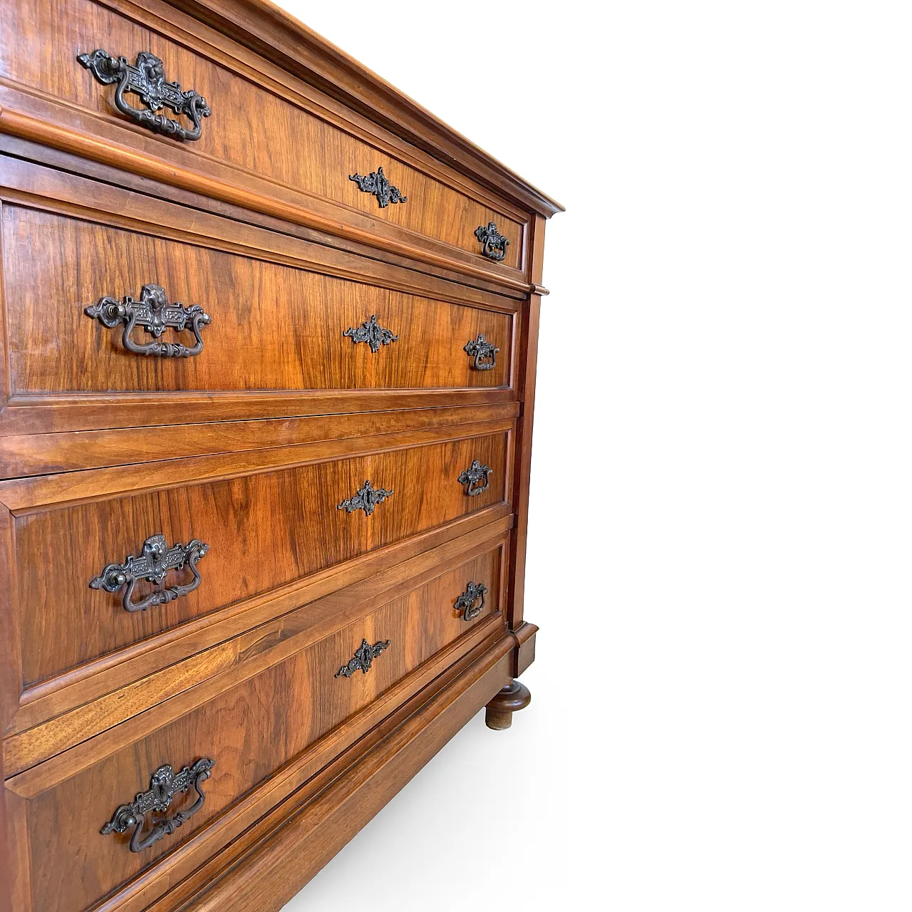 Italian Antique Walnut Chest of Drawers with Lion-Mask Bronze Handles 20