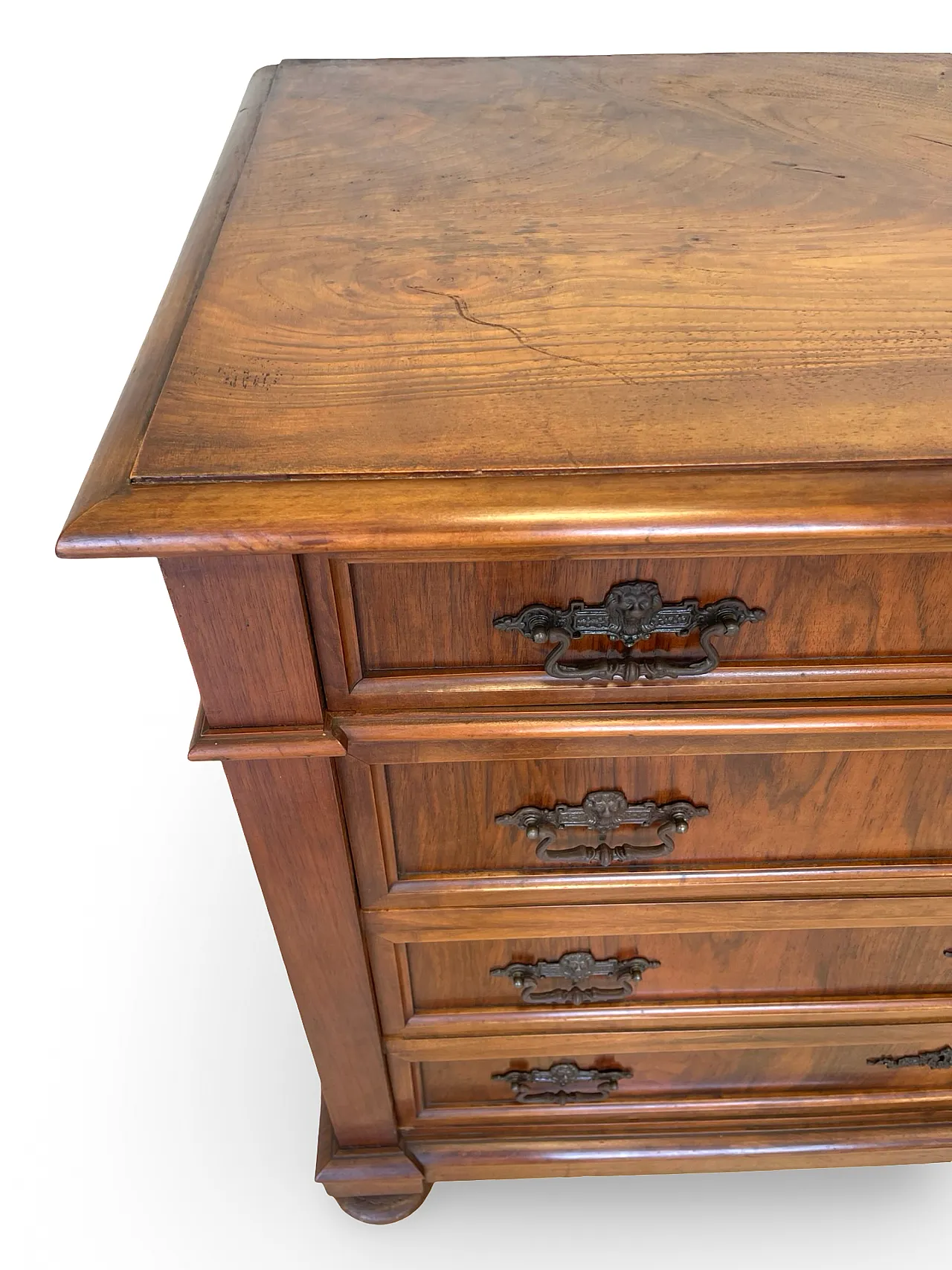 Italian Antique Walnut Chest of Drawers with Lion-Mask Bronze Handles 24