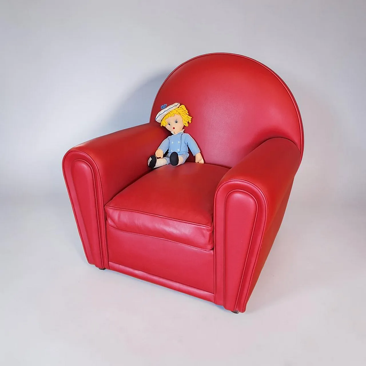 Red leather Vanity Fair lounge chair from Poltrona Frau, 1990s 2