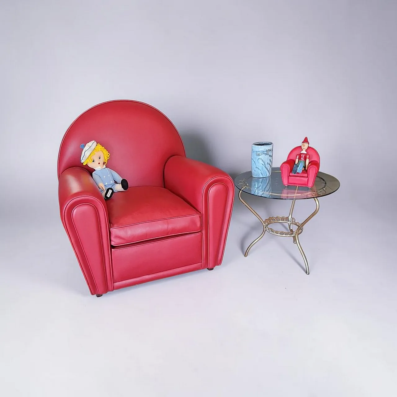 Red leather Vanity Fair lounge chair from Poltrona Frau, 1990s 8