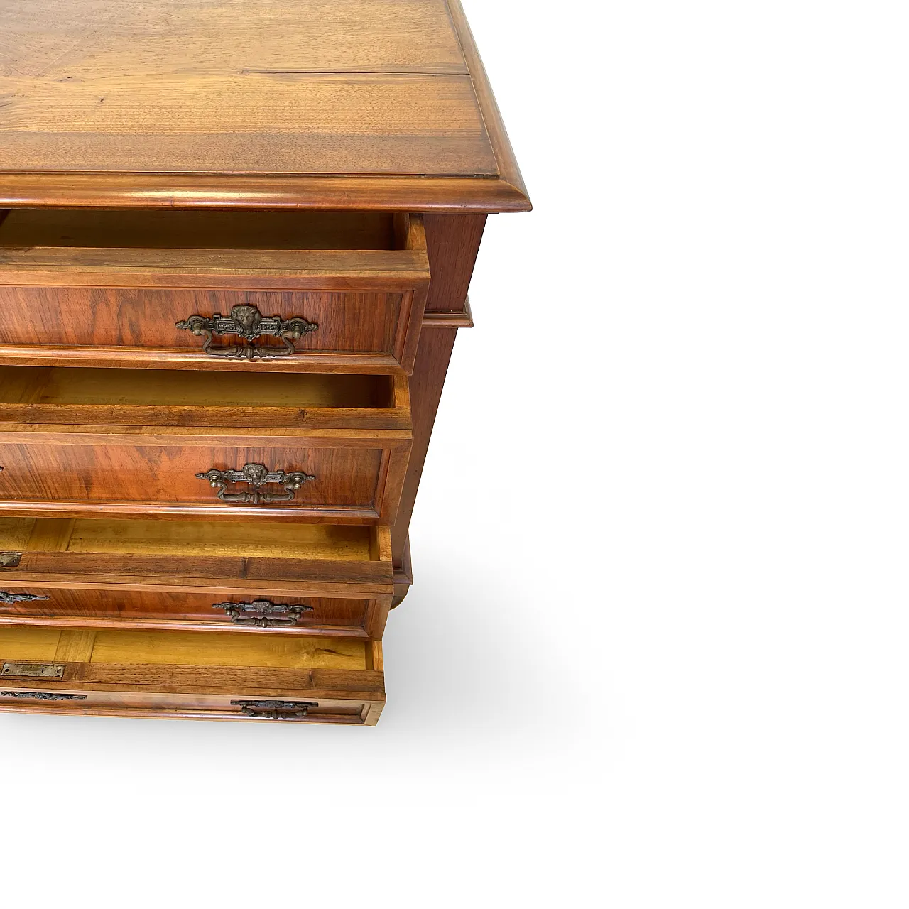 Italian Antique Walnut Chest of Drawers with Lion-Mask Bronze Handles 37