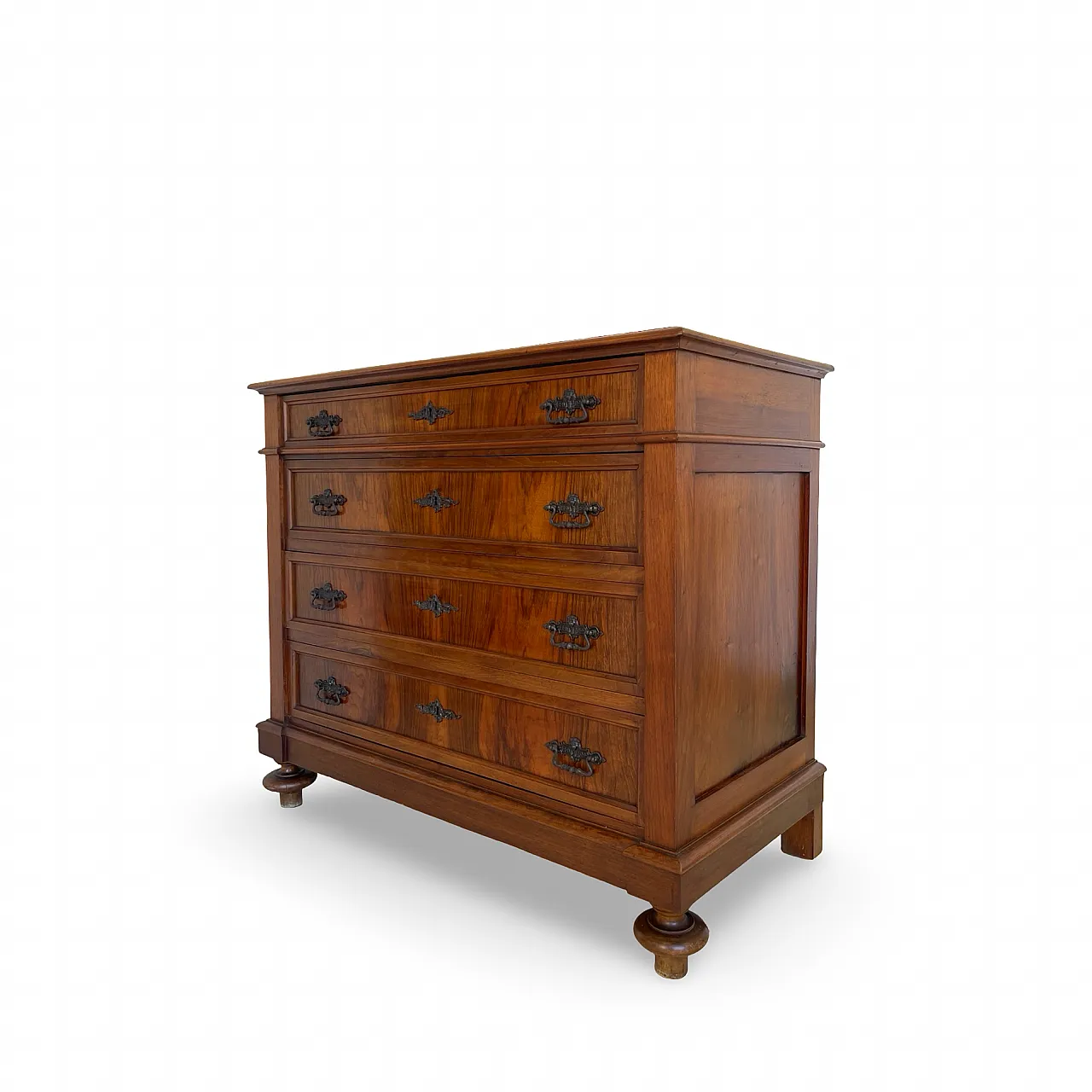 Italian Antique Walnut Chest of Drawers with Lion-Mask Bronze Handles 45