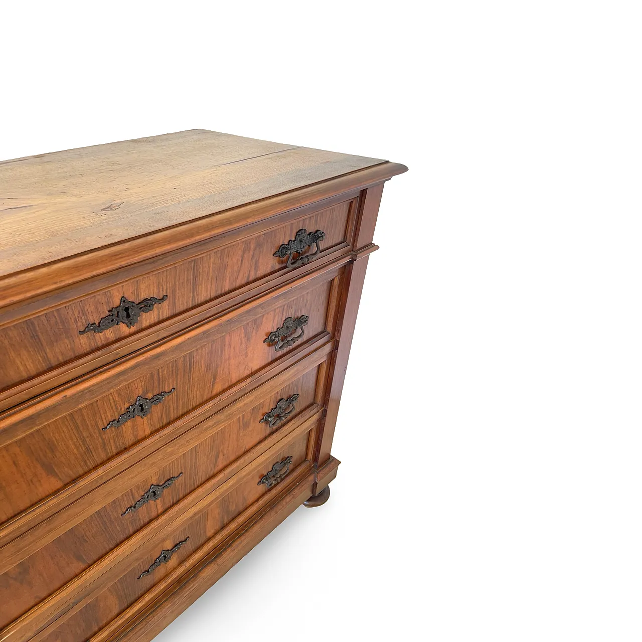 Italian Antique Walnut Chest of Drawers with Lion-Mask Bronze Handles 55