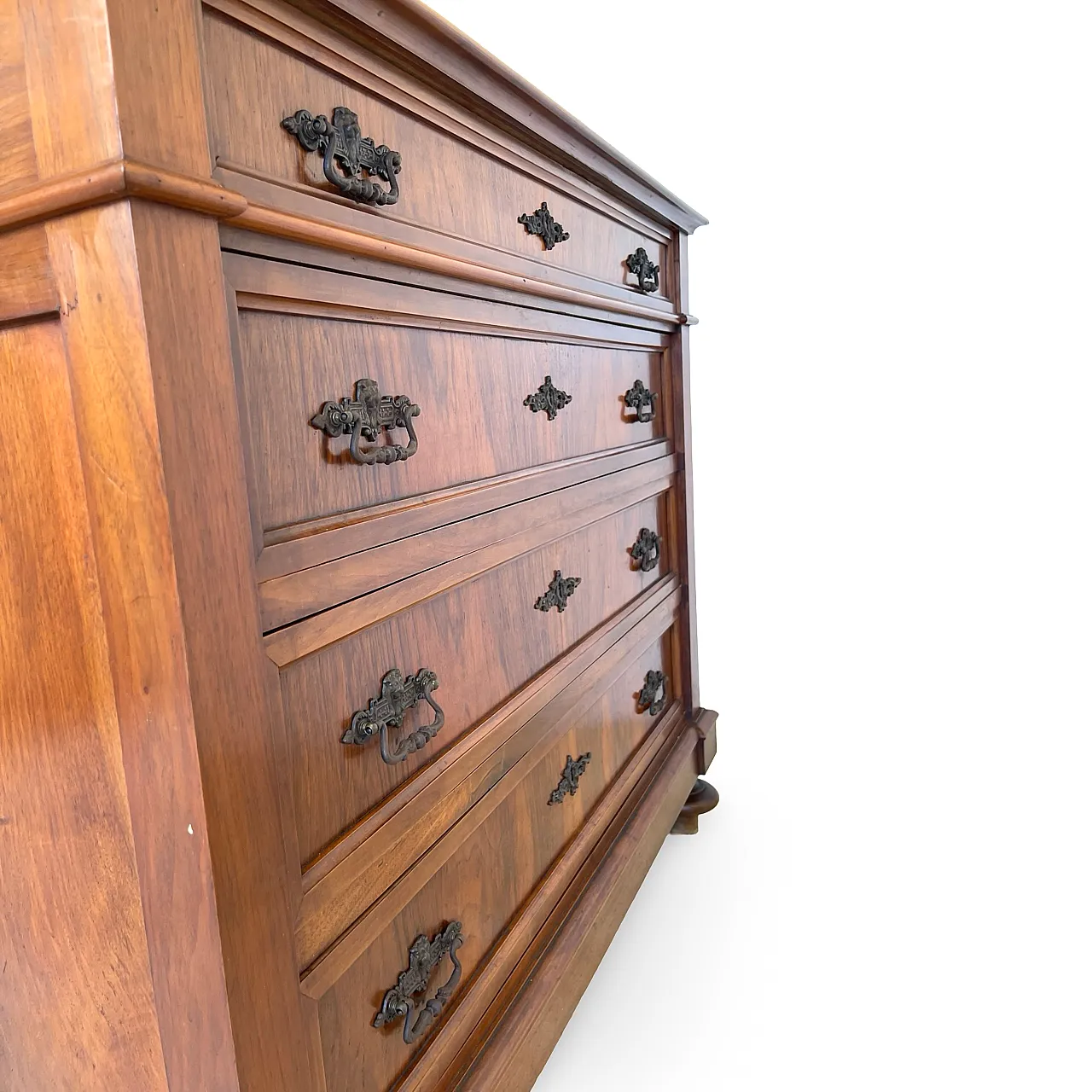 Italian Antique Walnut Chest of Drawers with Lion-Mask Bronze Handles 56