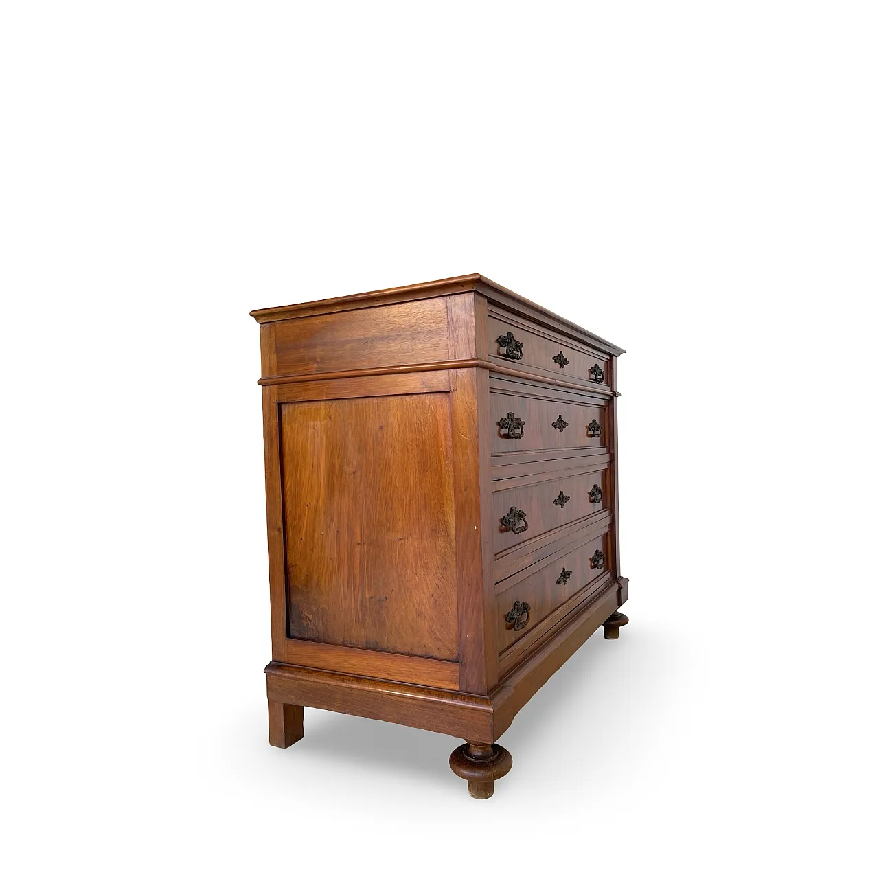 Italian Antique Walnut Chest of Drawers with Lion-Mask Bronze Handles 58