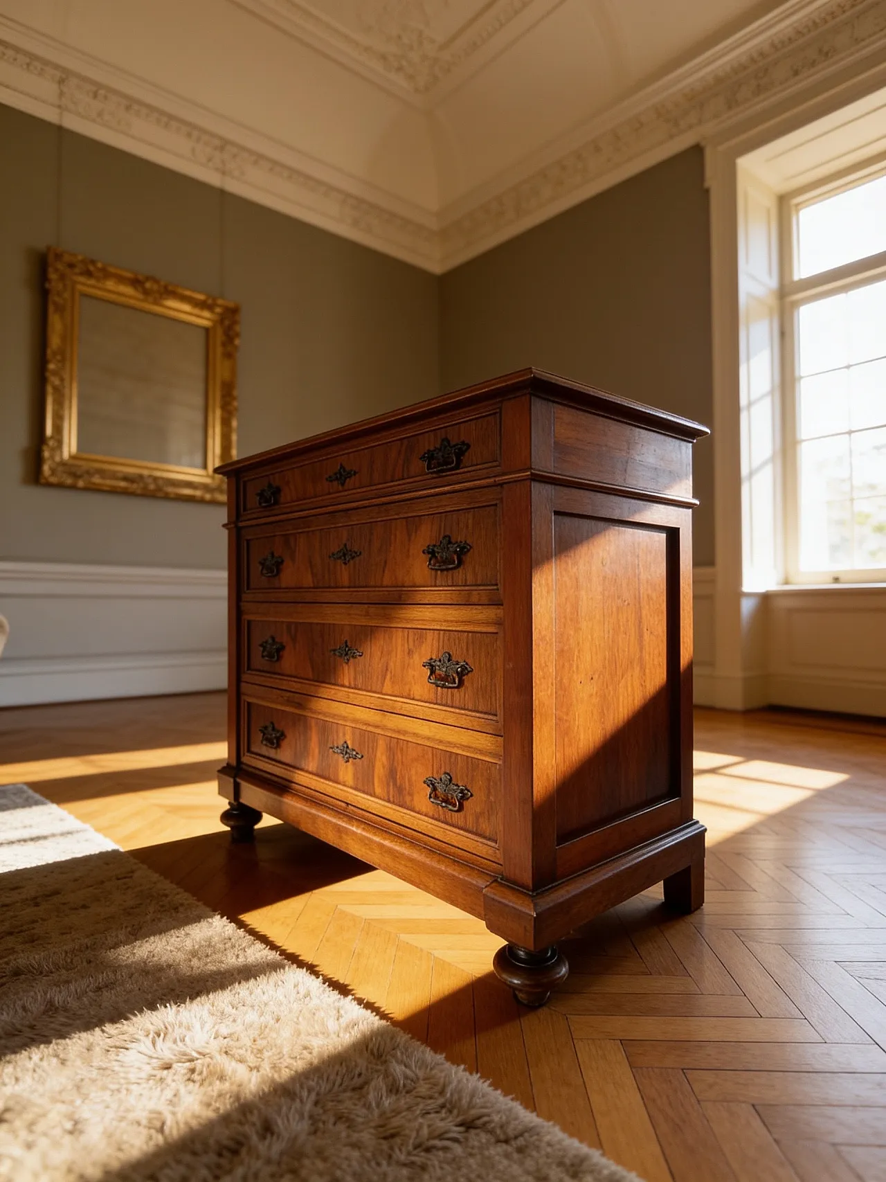 Italian Antique Walnut Chest of Drawers with Lion-Mask Bronze Handles 62