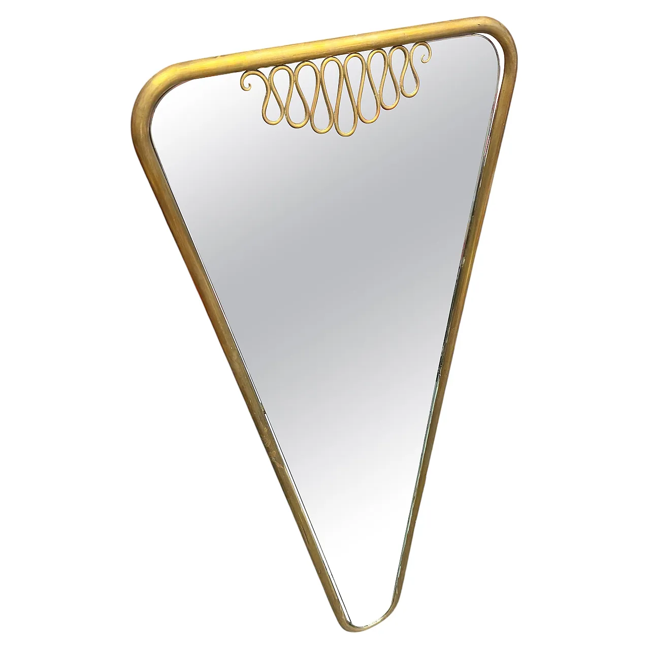 Specchio da parete triangolare in ottone di Gio Ponti, anni '60 1