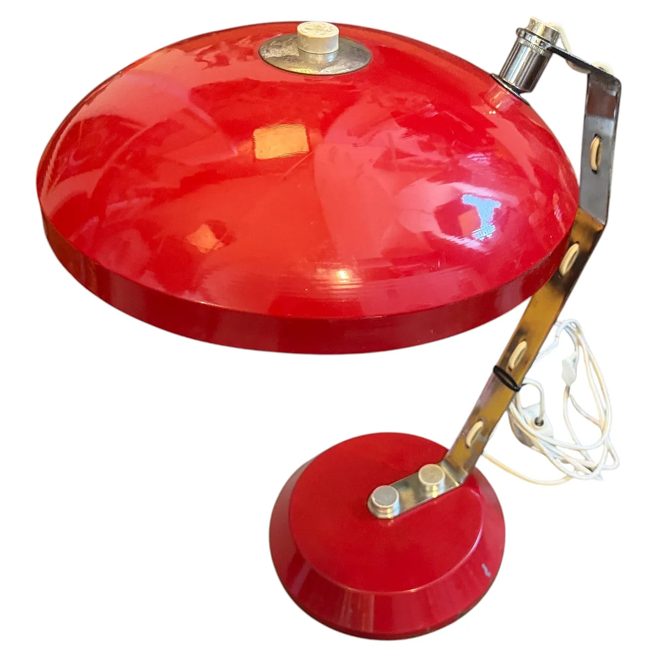 Lampada da scrivania in metallo e acciaio rosso, anni '60 1