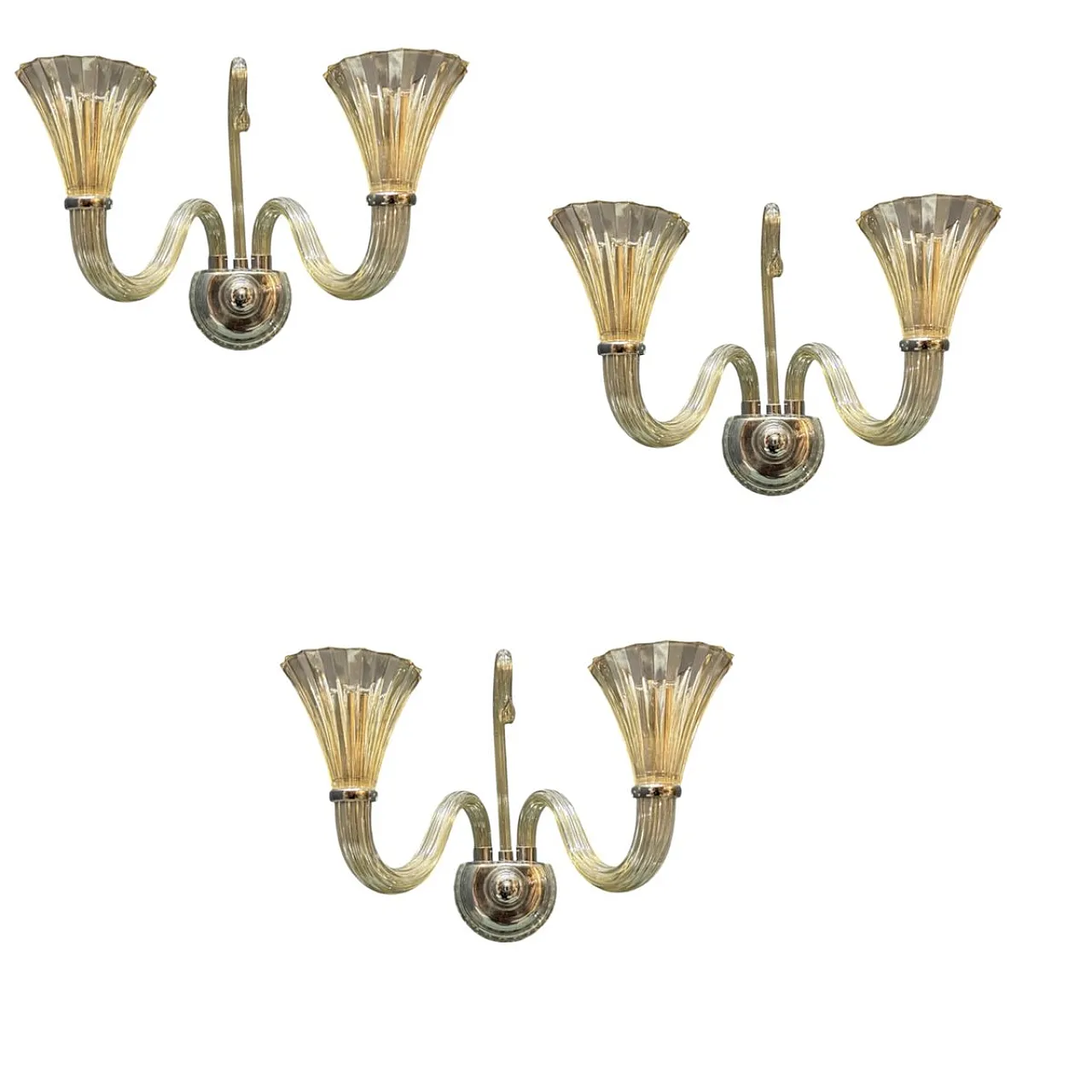3 Murano glass wall lights by Barovier, 1950s 1