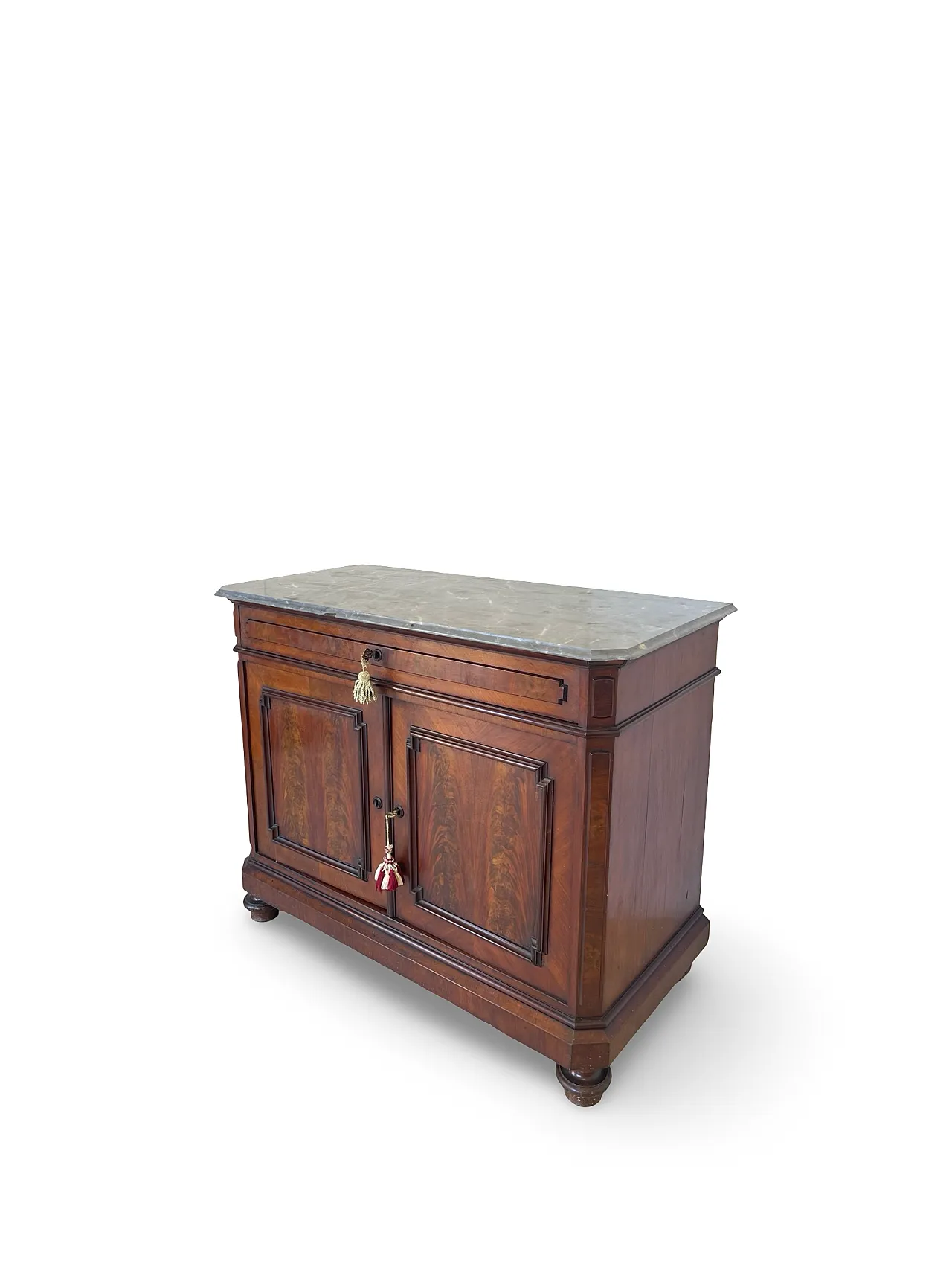 Umbertino chest of drawers in mahogany and walnut, 19th century. 1