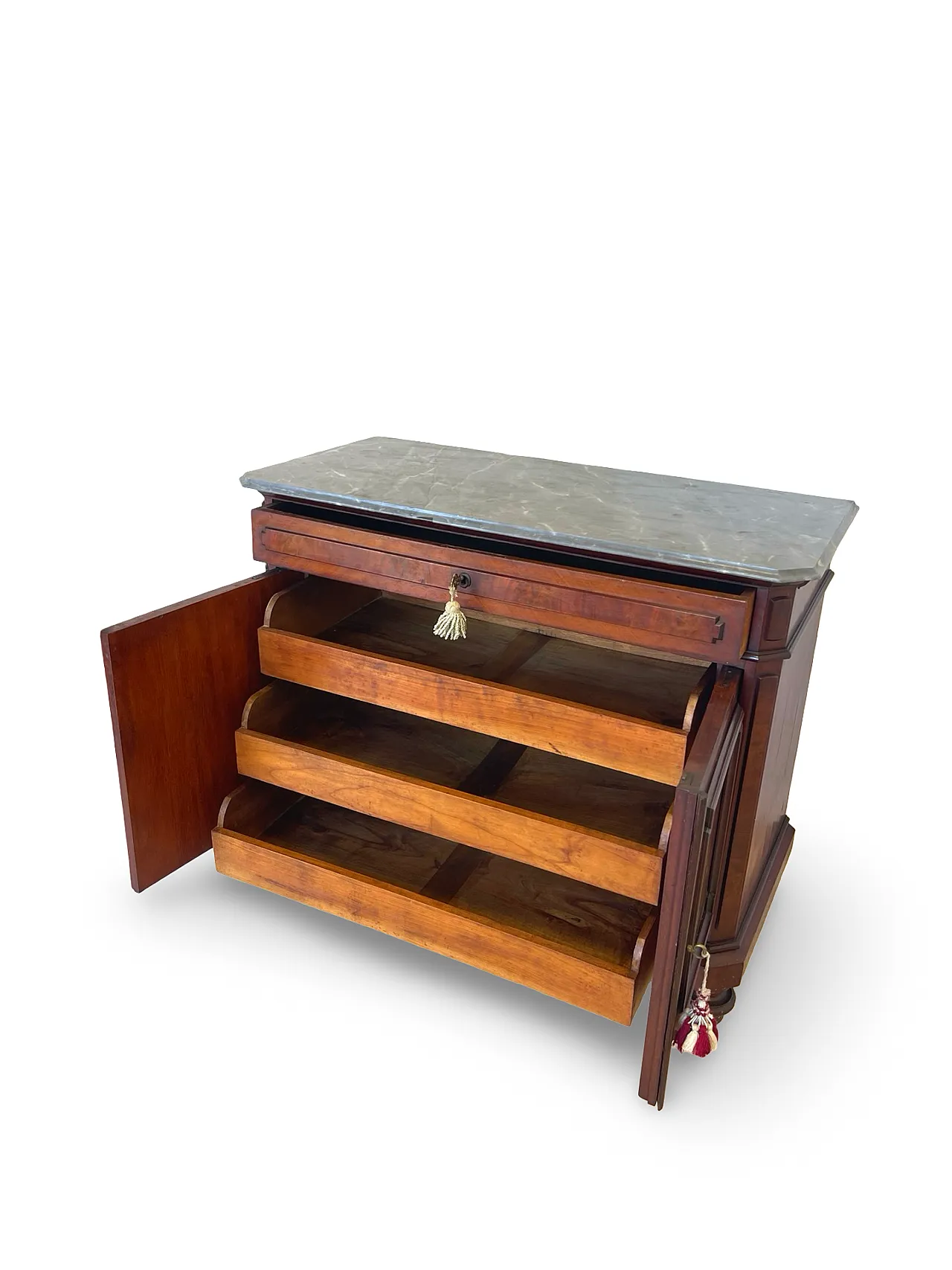 Umbertino chest of drawers in mahogany and walnut, 19th century. 18