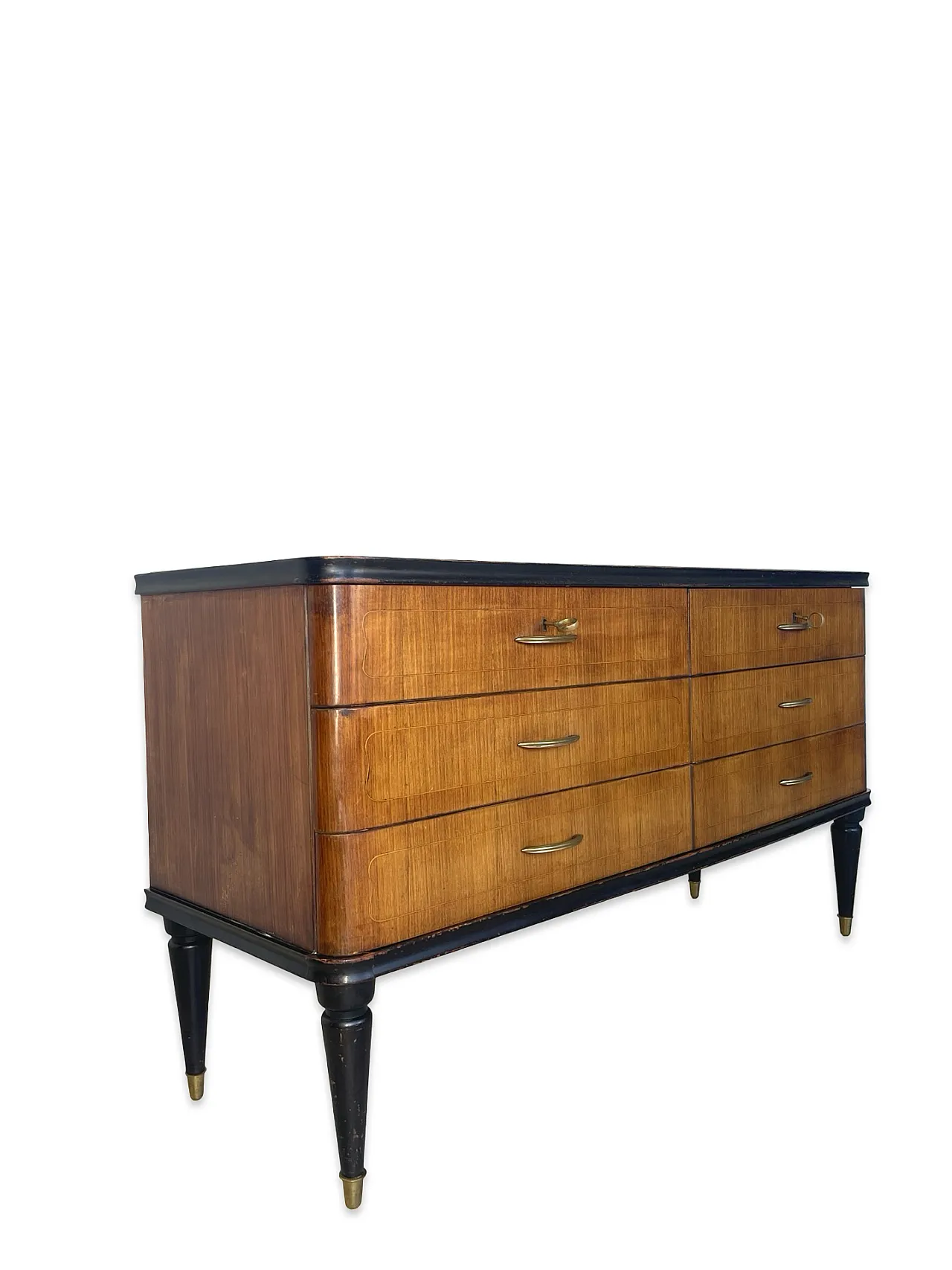 Veneered mahogany chest of drawers with green glass top, 1950s. 3