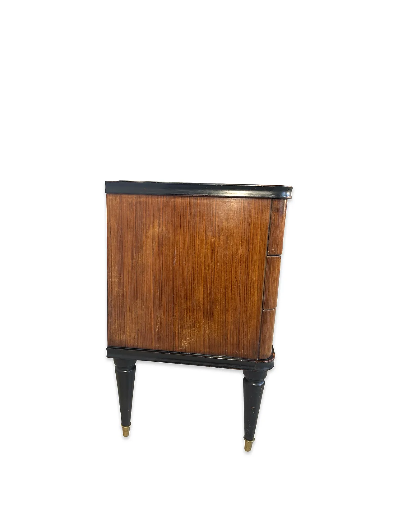 Veneered mahogany chest of drawers with green glass top, 1950s. 14