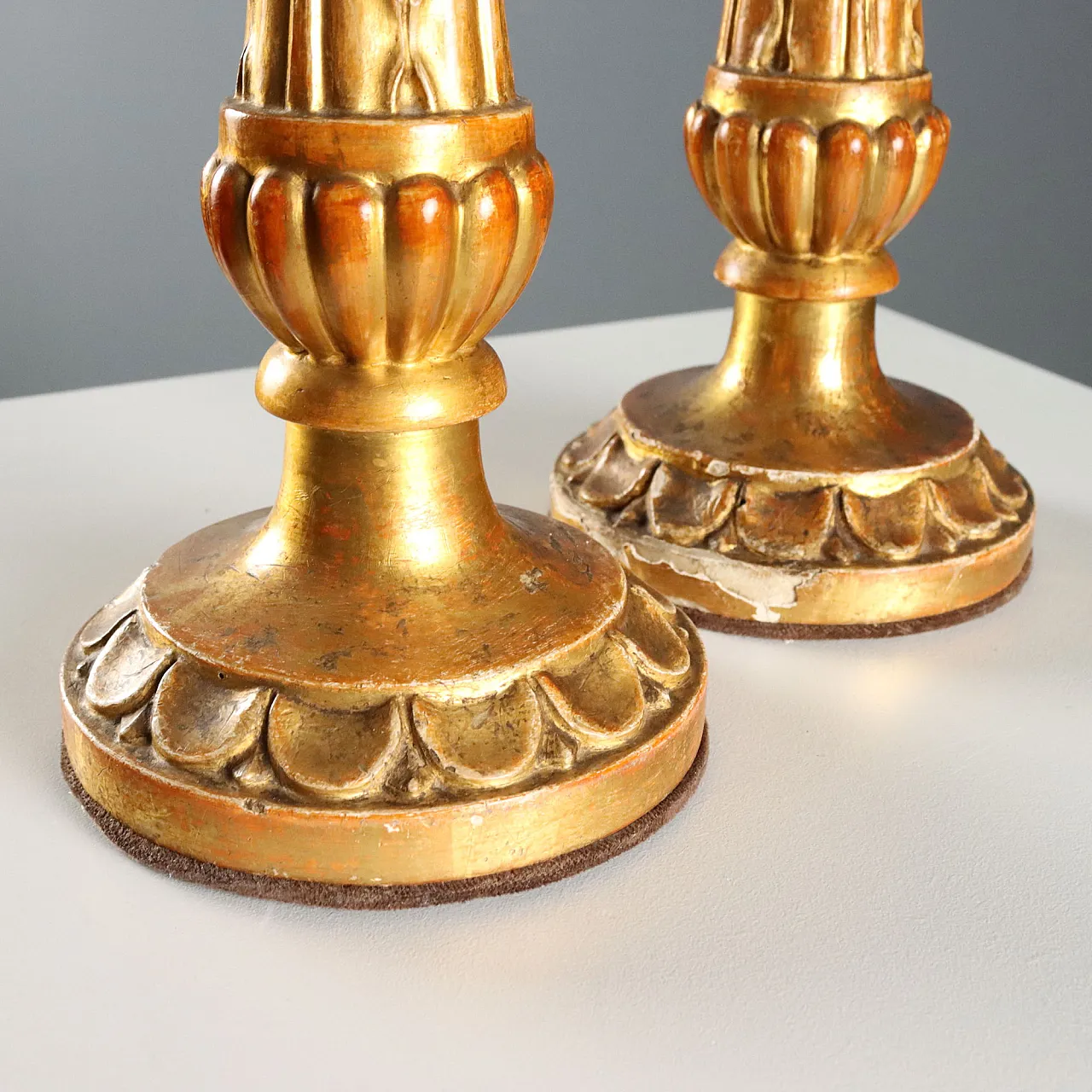 Pair of carved and gilded wooden candelabra, 19th century 6