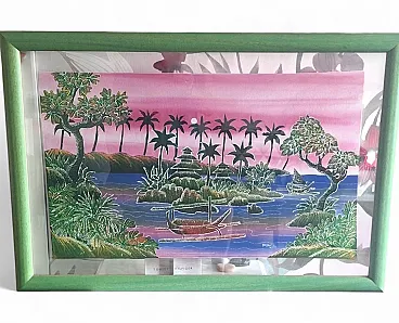 Hand-Painted Indonesian Batik Painting - Vintage 1980s Double Glass