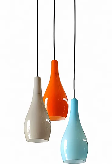 3 light incamiciato opaline glass chandelier, 1960s