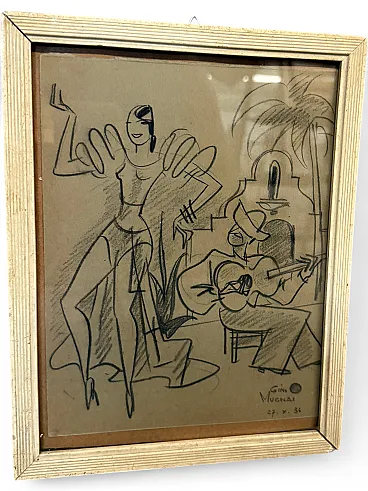 Drawing Dancer and Musician Gino Mugnai 1934