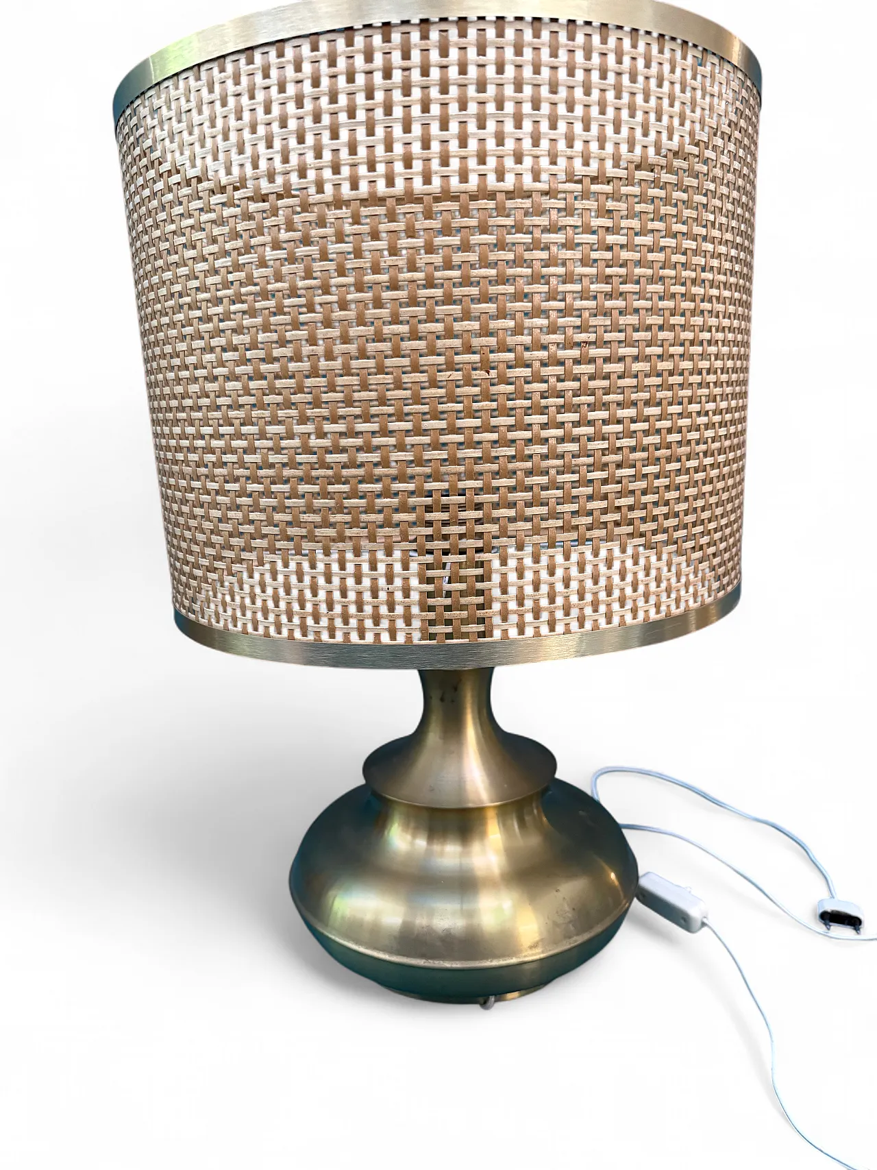 Lampada da tavolo  in ottone e vimini, anni '60 13