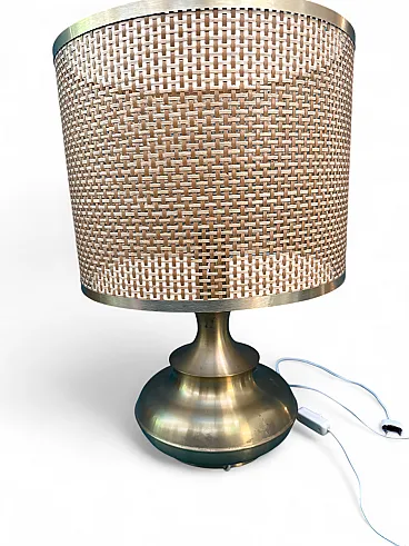 Lampada da tavolo  in ottone e vimini, anni '60