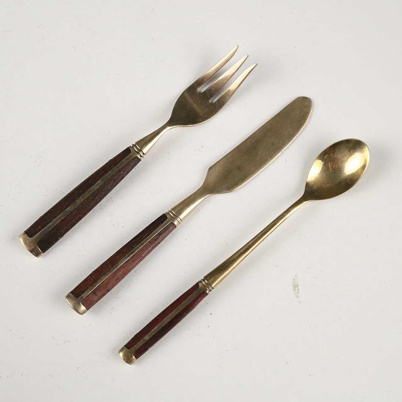Bronze and rosewood cutlery set, 20th century 6
