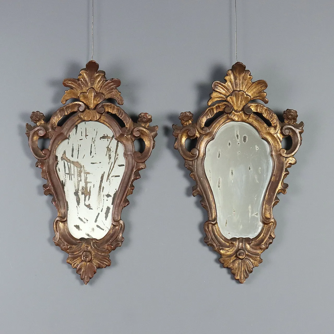 Coppia di ventoline in legno dorato, primo '900 1
