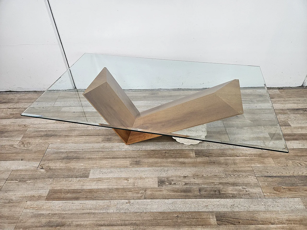 Valentino coffee table by Cattelan Italia in glass, wood, and travertine 2