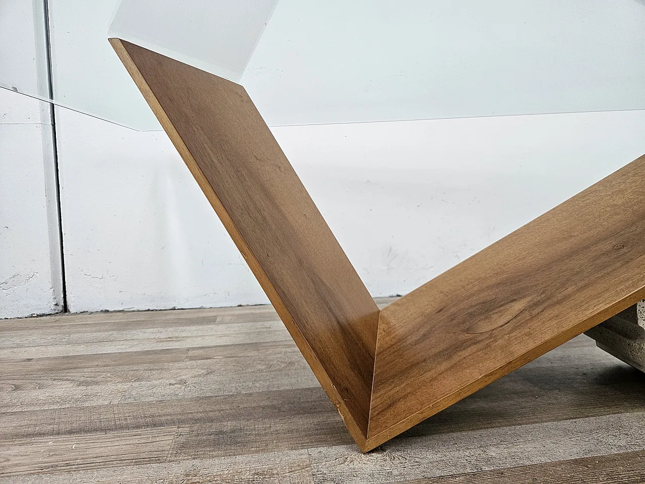 Valentino coffee table by Cattelan Italia in glass, wood, and travertine 7