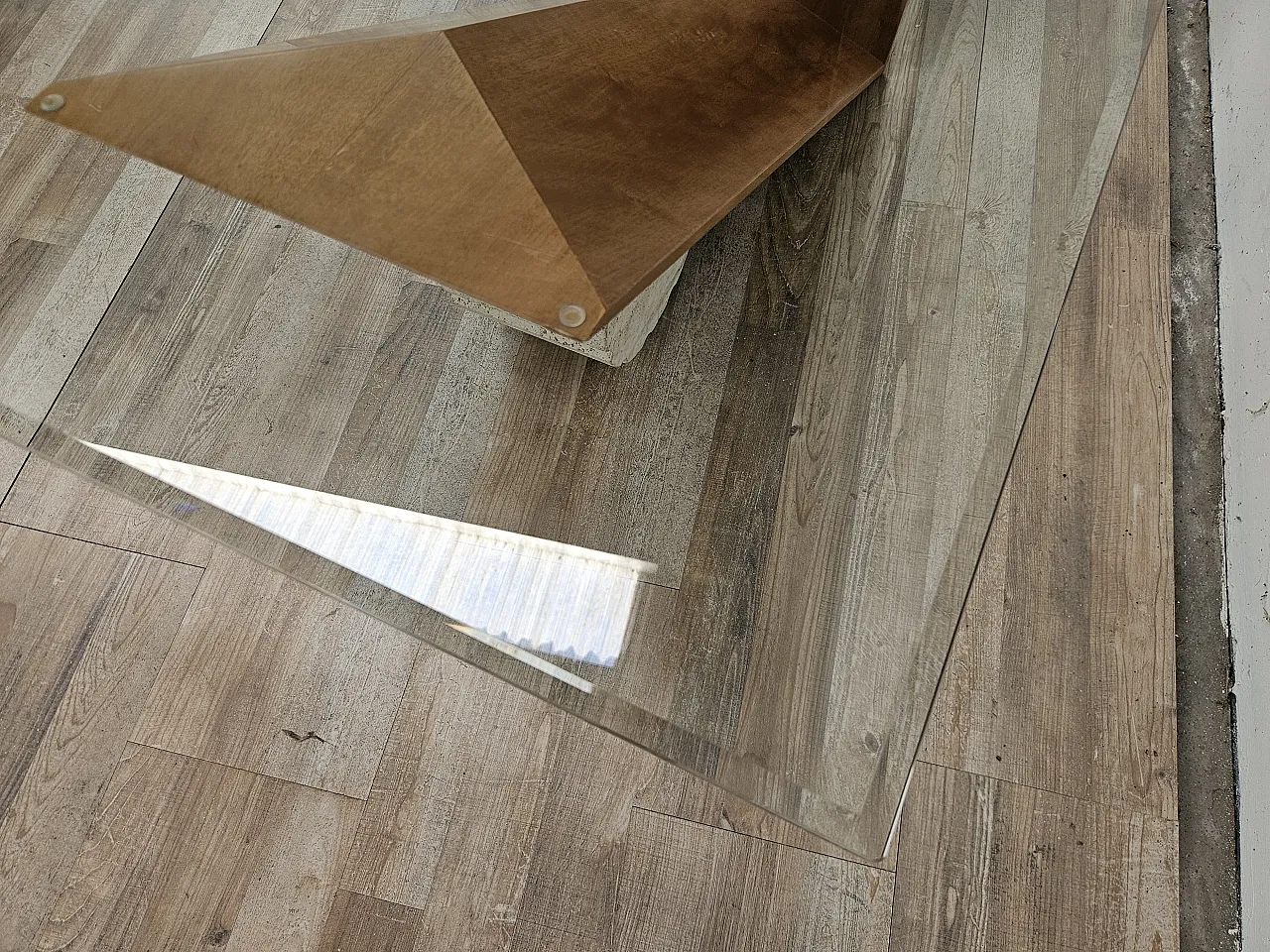 Valentino coffee table by Cattelan Italia in glass, wood, and travertine 12