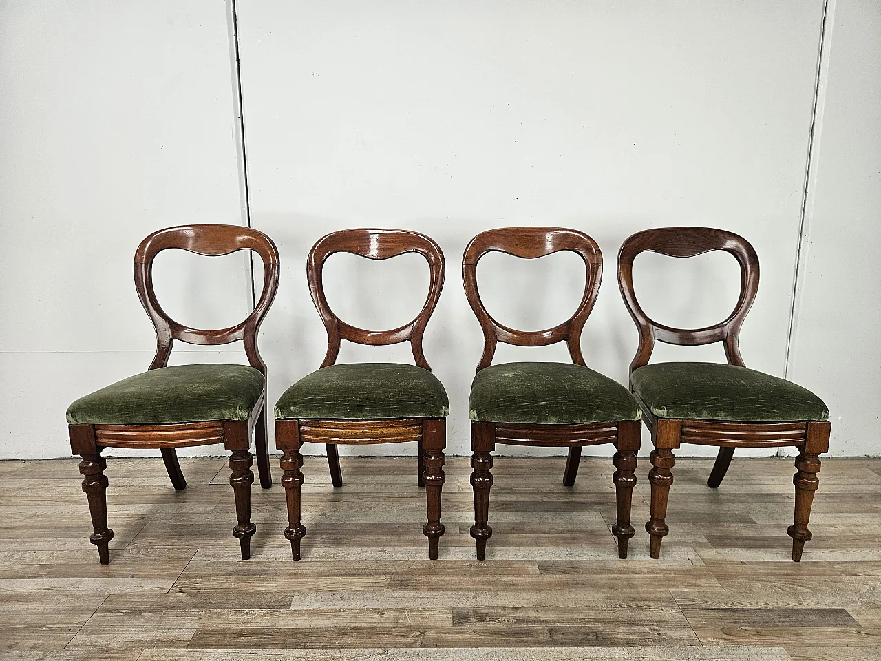 Four solid wood chairs with fabric seats, late 19th century 1