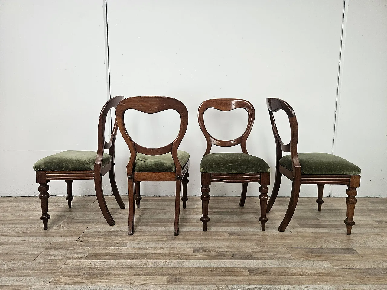 Four solid wood chairs with fabric seats, late 19th century 2
