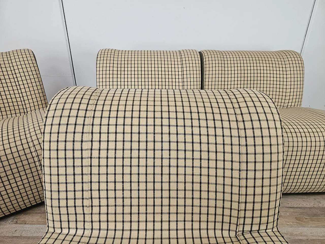 Set of 3 modular sofa in checked fabric, 1970s 7