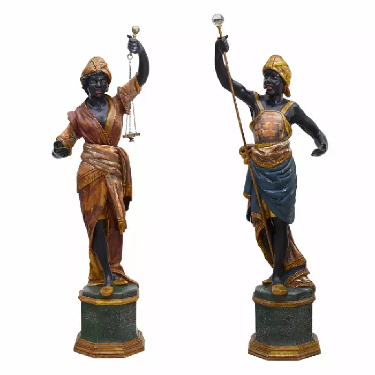 Coppia di facchini moreschi, sculture, '800 1