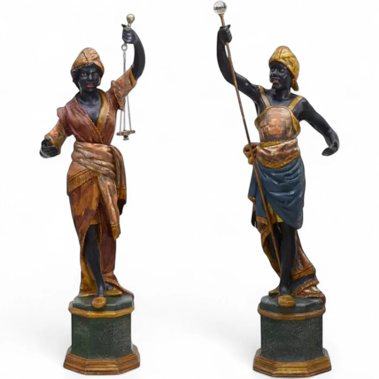 Coppia di facchini moreschi, sculture, '800 8