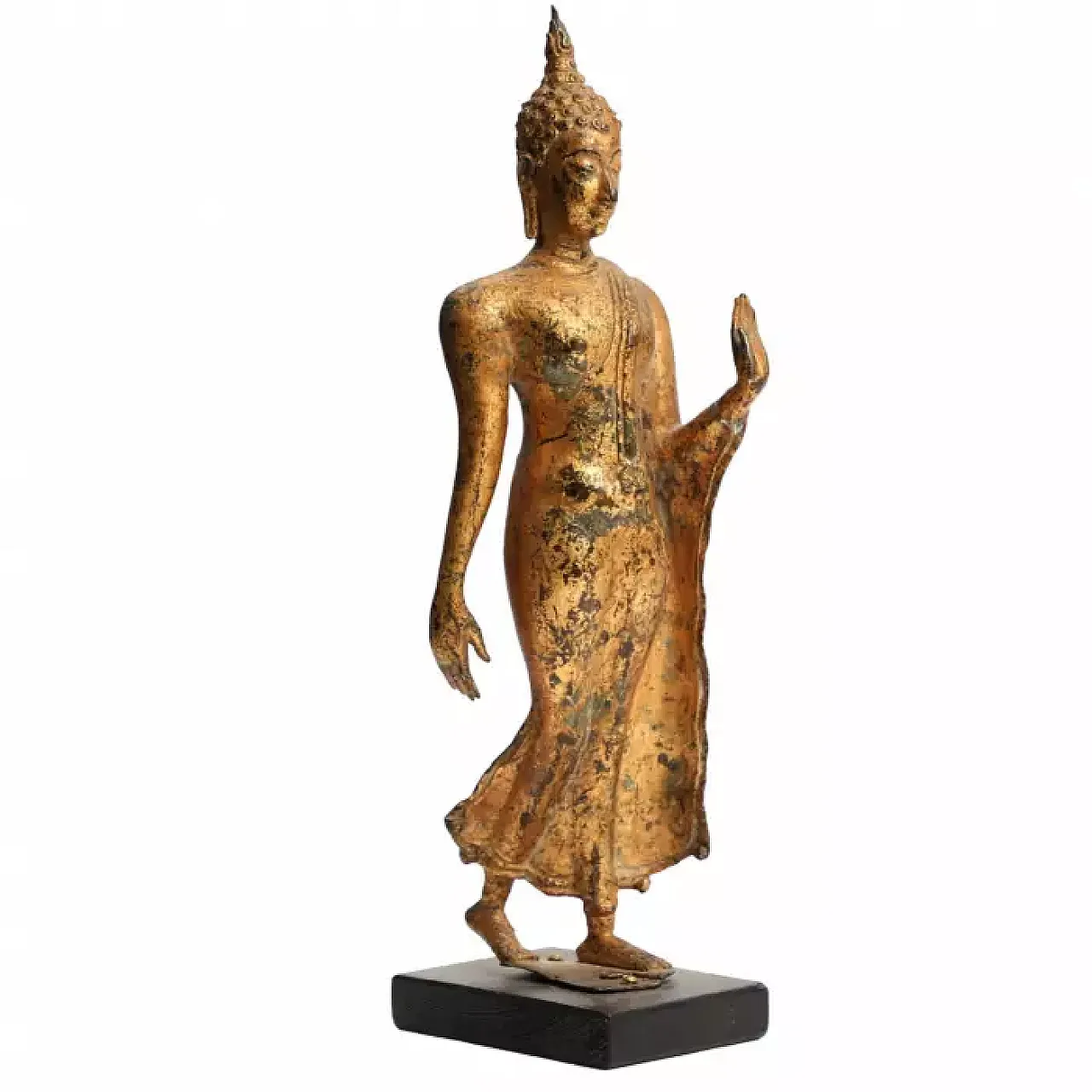 Figura in bronzo dorato del Buddha che cammina, '800 1