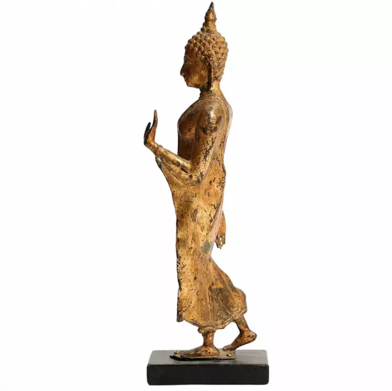 Figura in bronzo dorato del Buddha che cammina, '800 2