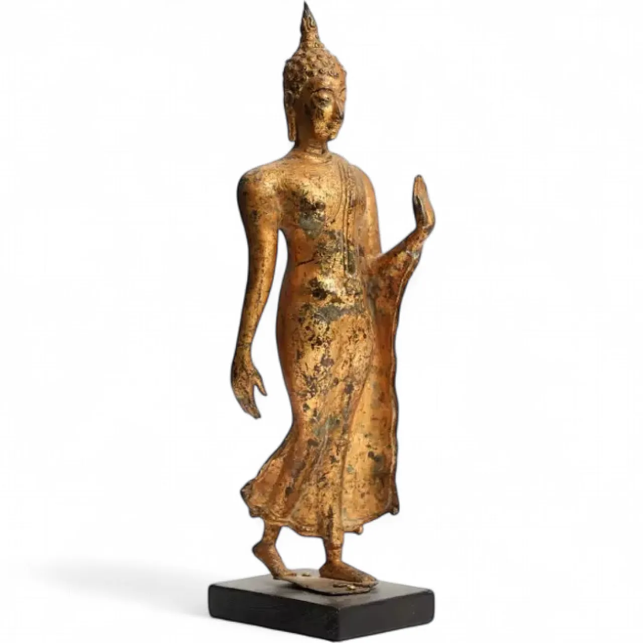 Figura in bronzo dorato del Buddha che cammina, '800 4
