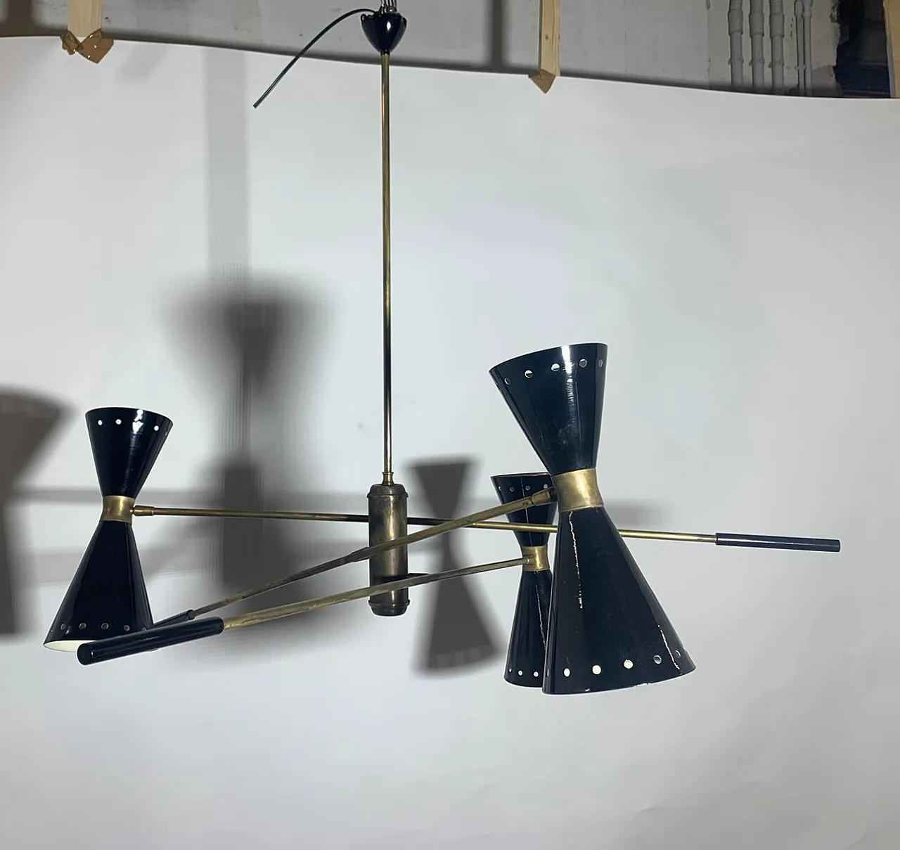 Lampadario regolabile in ottone, Italia, anni '50 1