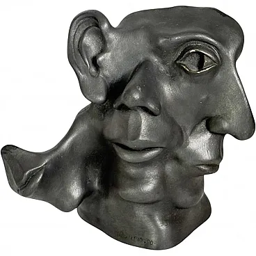 Patinated terracotta sculpture with multiple faces, 1960s