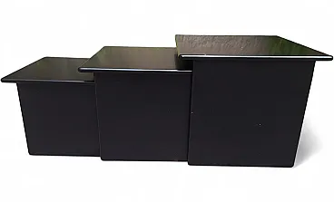 3 Nesting tables in black lacquered wood, 1980s