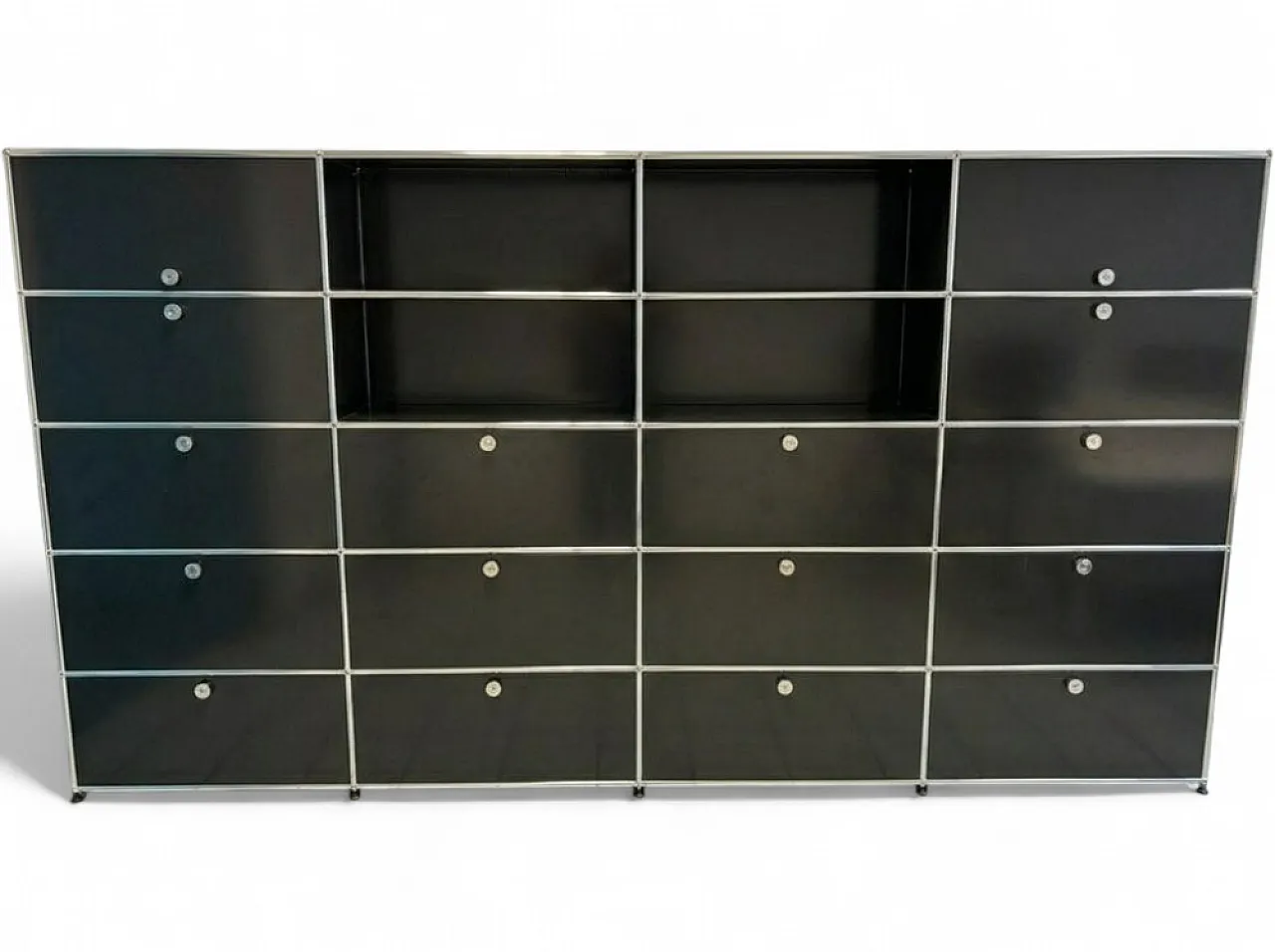 Libreria a 4 moduli in metallo cromato e ferro blu di USM Haller, anni '70 30