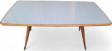 Dining table in wood, glass and brass, 1950s