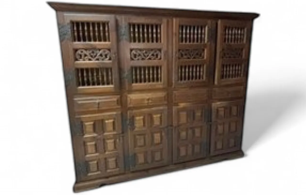 Castilian wood pantry cabinet with perforated doors, 20th century 15