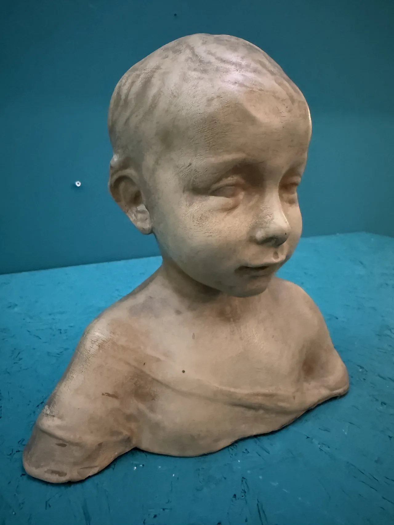 Busto di bambino in terracotta patinata, '800 3