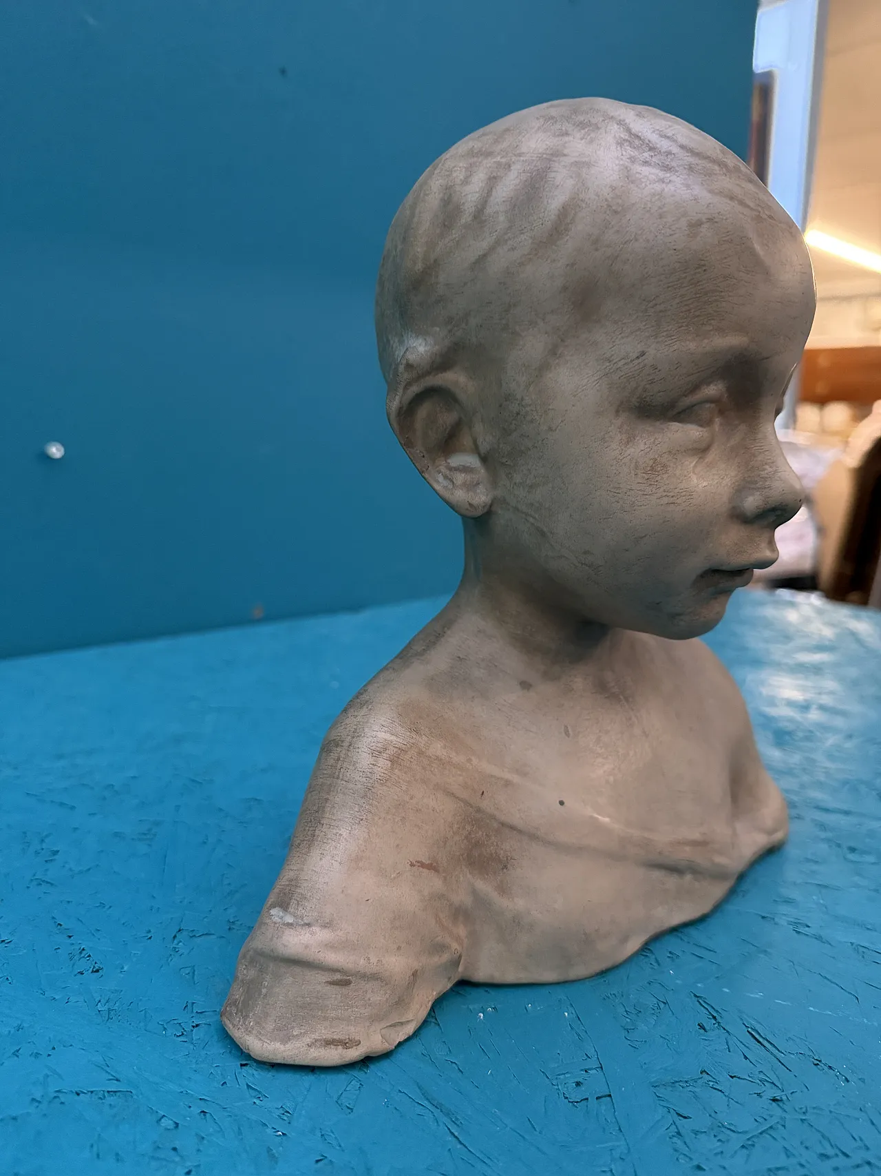 Busto di bambino in terracotta patinata, '800 4