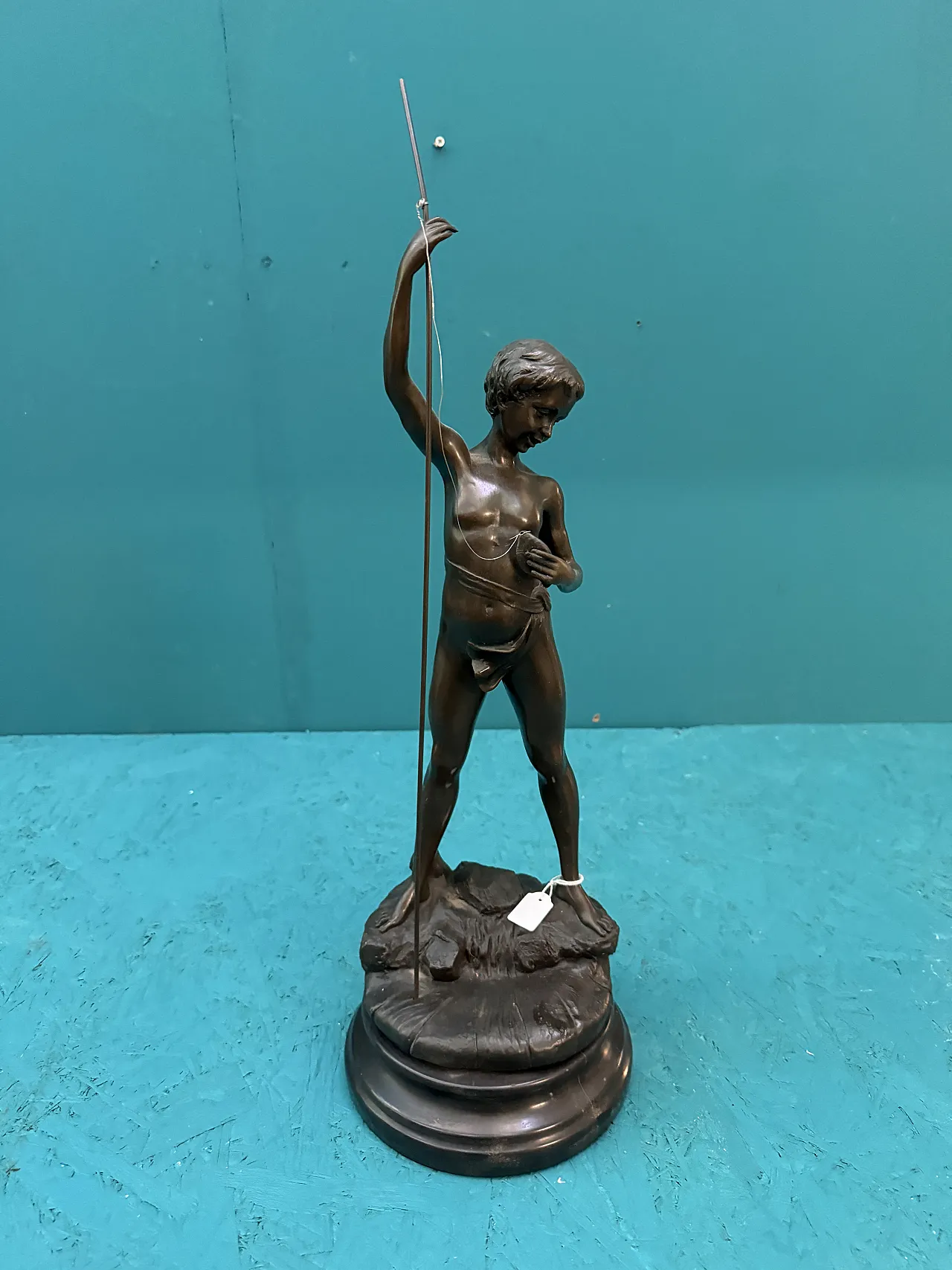 Auguste Moreau, Fisherman, ancient bronze sculpture with marble base 1