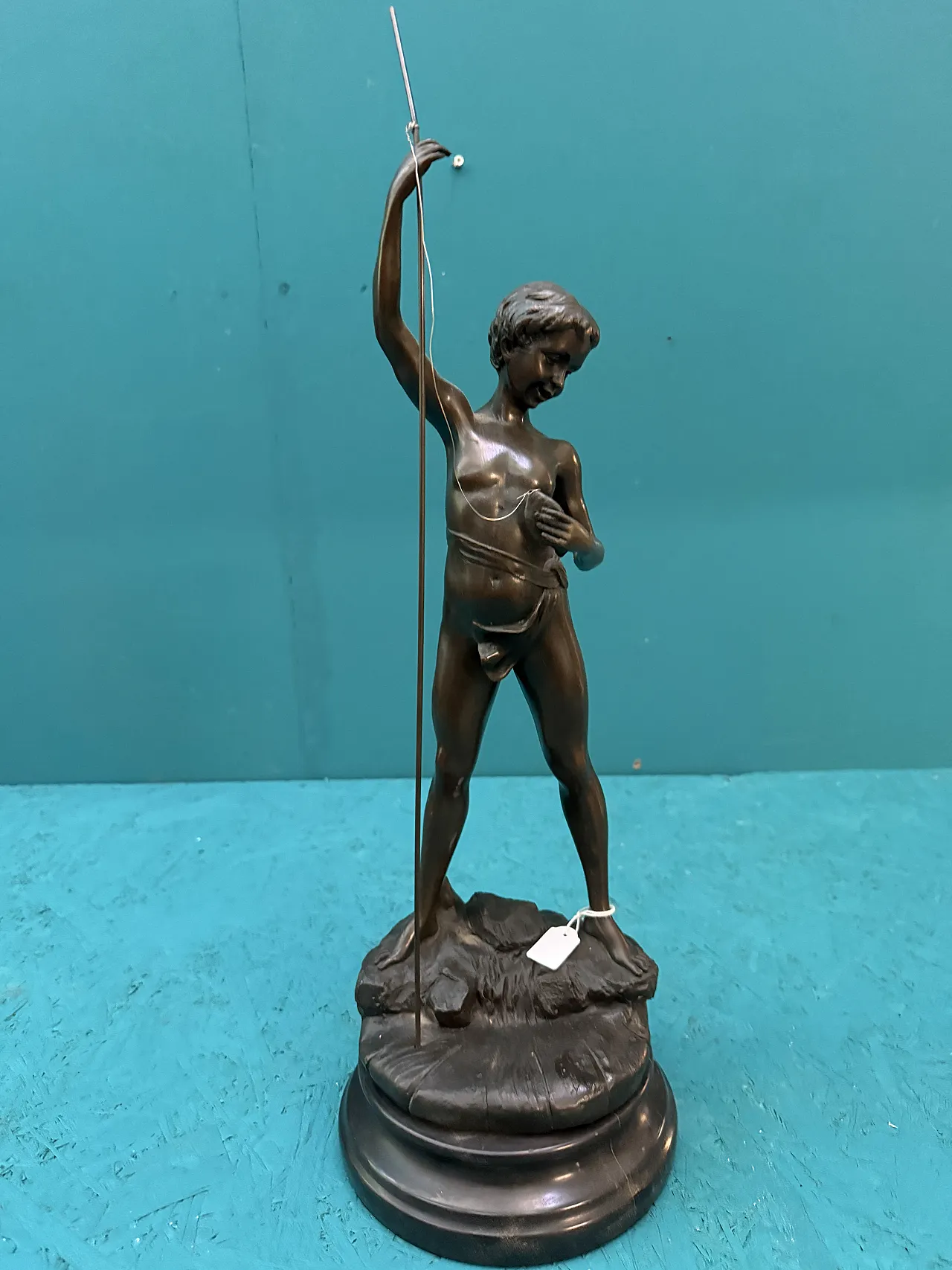 Auguste Moreau, Fisherman, ancient bronze sculpture with marble base 2